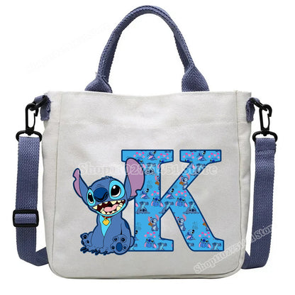 Disney Stitch Letter A-Z Print Shoulder Bags Cute Anime Action Figure Stich Purses Handbags Women Sling Messenger Bag Gift