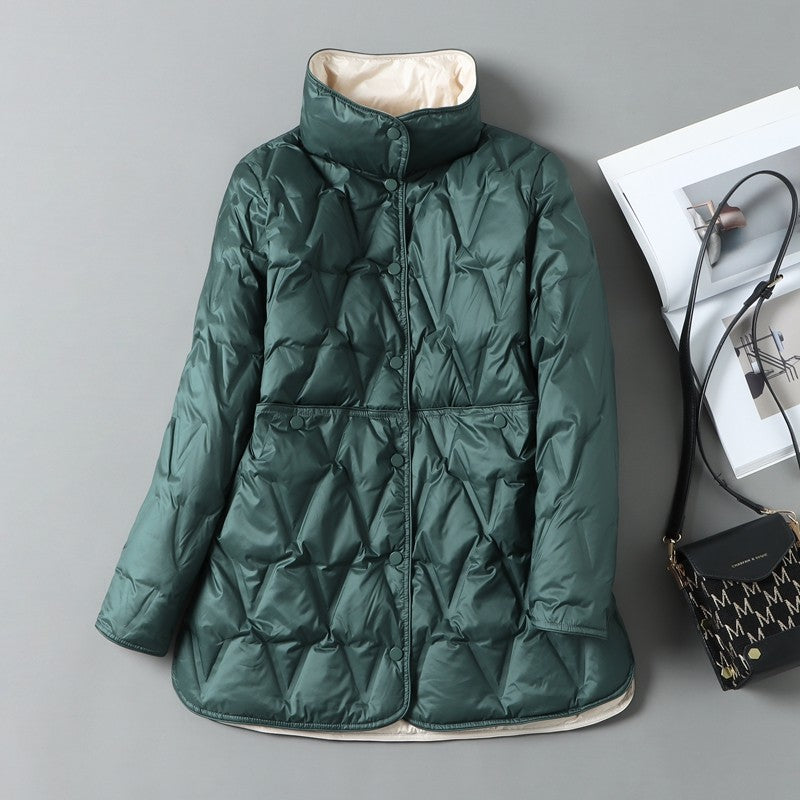 Lagabogy 2025 New Autumn Winter Women Ultralight White Duck Down Long Jacket Female Single-Breasted Double Sided Puffer Coat