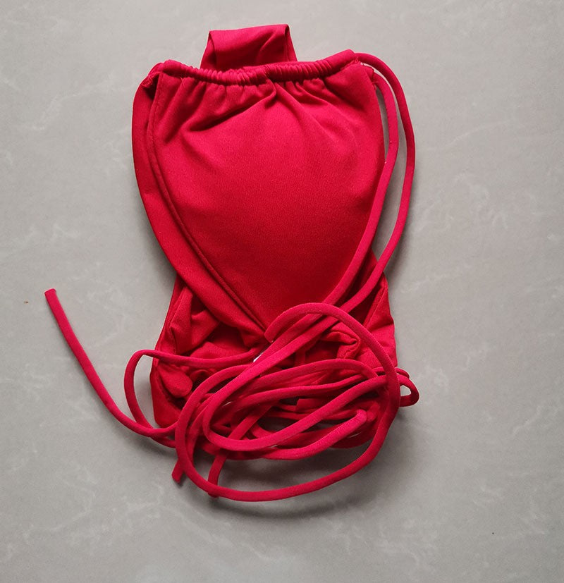 Summer Sexy Bikini set Push-up padded Bra Thong Split Swimwear Female Bandage Bathing Suit Adjustable Lacing Swimsuit Solid