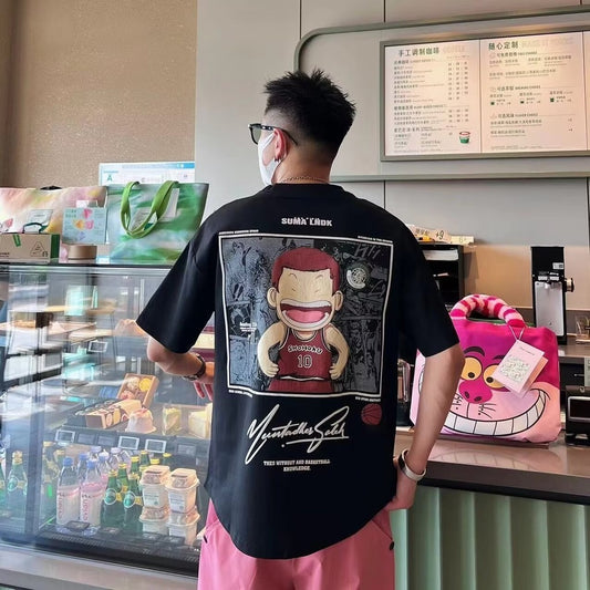 ?M-8XL?Men's Oversized Tee Casual Loose Japanese anime slam dunk Printed T-shirt Suitable Men Women