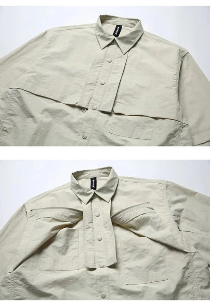 Dry Men Quick Outdoor Waterproof Lightweight Tack Techwear Cargo Shirts Man Streetwear Loose Casual Long Sleeve Oversize Shirt