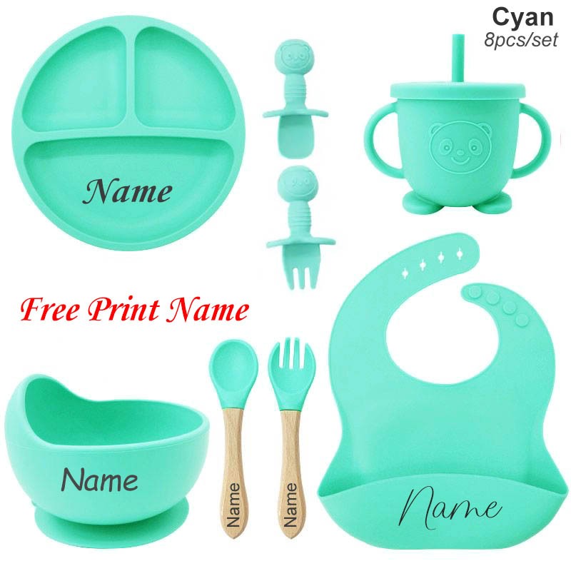 Personalized Name Baby Feeding Set Kids Silicone Plate Bowl Straw Cup Customized Children's Tableware Baby Supplies Newborn Gift