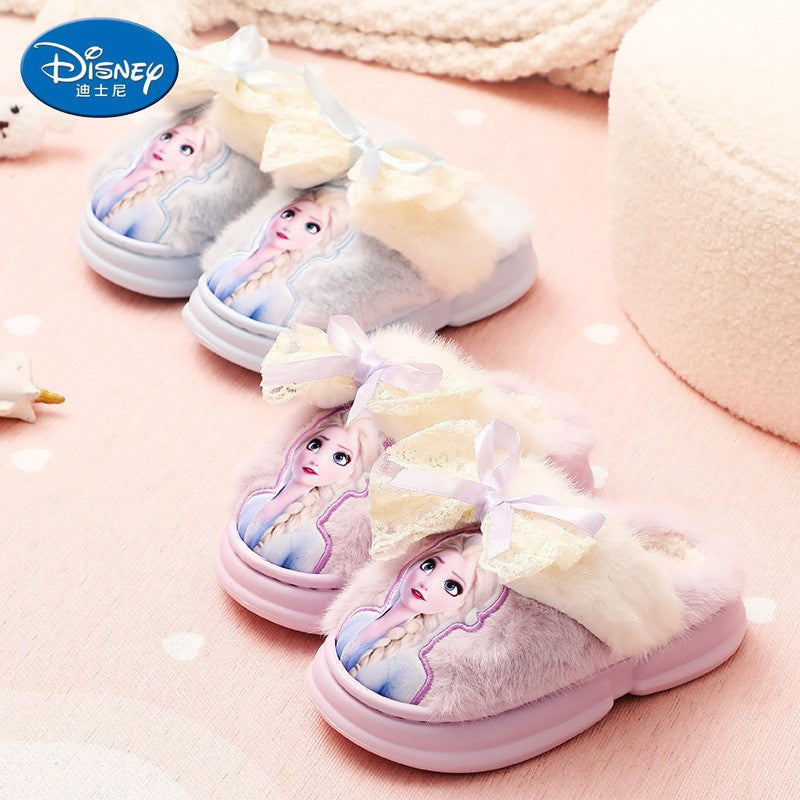 Chinelo de Algodão Infantil da Princesa Disney Elsa Inverno, Chinelo de Casa Frozen para Meninas, Antiderrapante, Quente, para Bebês, Roxo Azul