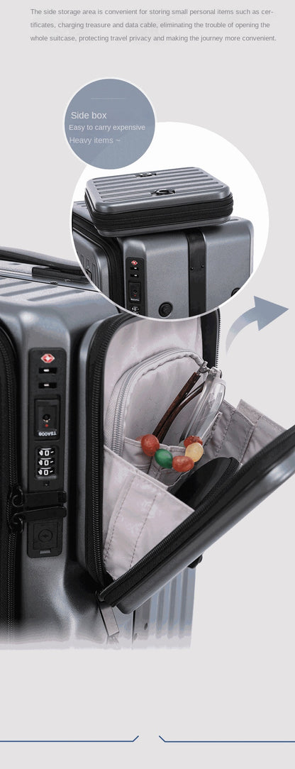 KLQDZMS Multifunctional Suitcase Front Opening Boarding Case USB Charging Trolley Case 20 Inch ABS + PC Laptop Cabin Luggage