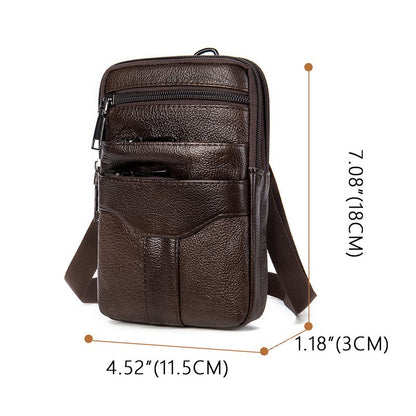 Men Genuine Leather Shoulder Male fanny pack High Quality Messenger Bags  Men's Fashion Business Belt Bag Small Briefcase Waist