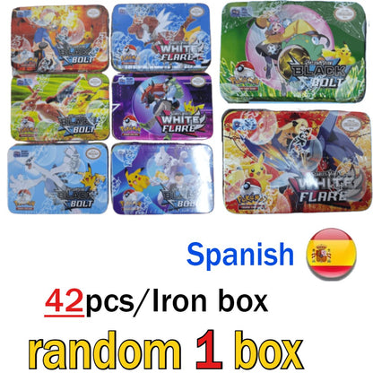 Hot 41/42/48/68/118/210 Caixa de Ferro Pok é mon Pikachu Trading Game Card PTCG Mewtwo Sylveen Série de Brinquedos Anime Battle Card