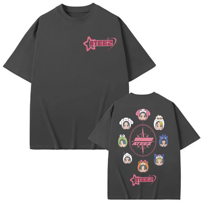 Kpop ATEEZ Cartoon T-shirt in Your Fantasy World Tour 2025 Graphic T Shirts Men Women Clothing Fashion Y2k Short Sleeve T-shirts
