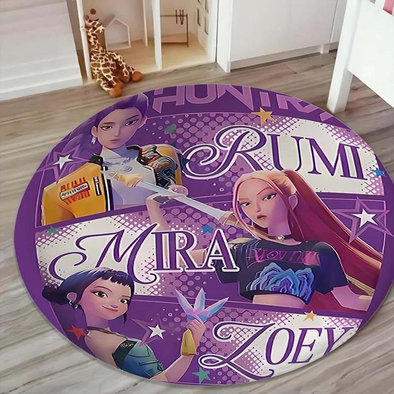 2026 New Rug Round KPOP Flannel Rug Demon-Hunters Washable And Anti-Slip Soft Rug For Kids Playroom For Girls Home Decorations