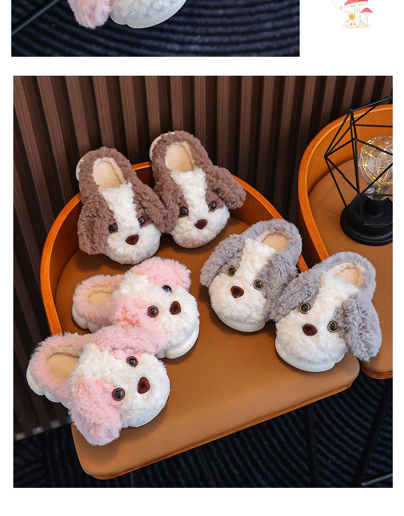 Kids Cotton Slippers Winter Boys Girls Non Slip Indoor Cute Dog Design Warm House Shoes for Children