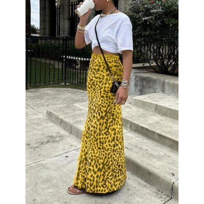 Plus Size 1XL-5XL New Women Sexy Elegant Leopard Printed Midi Skirt Women Fashion Dress Lady Clothes