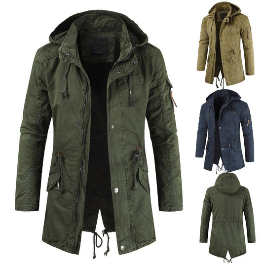 New Mens Jackets Hooded Trench Outerwear Casual Solid Outdoor Coat Military Windbreaker Fashion Windproof Jacket Mens Clothing