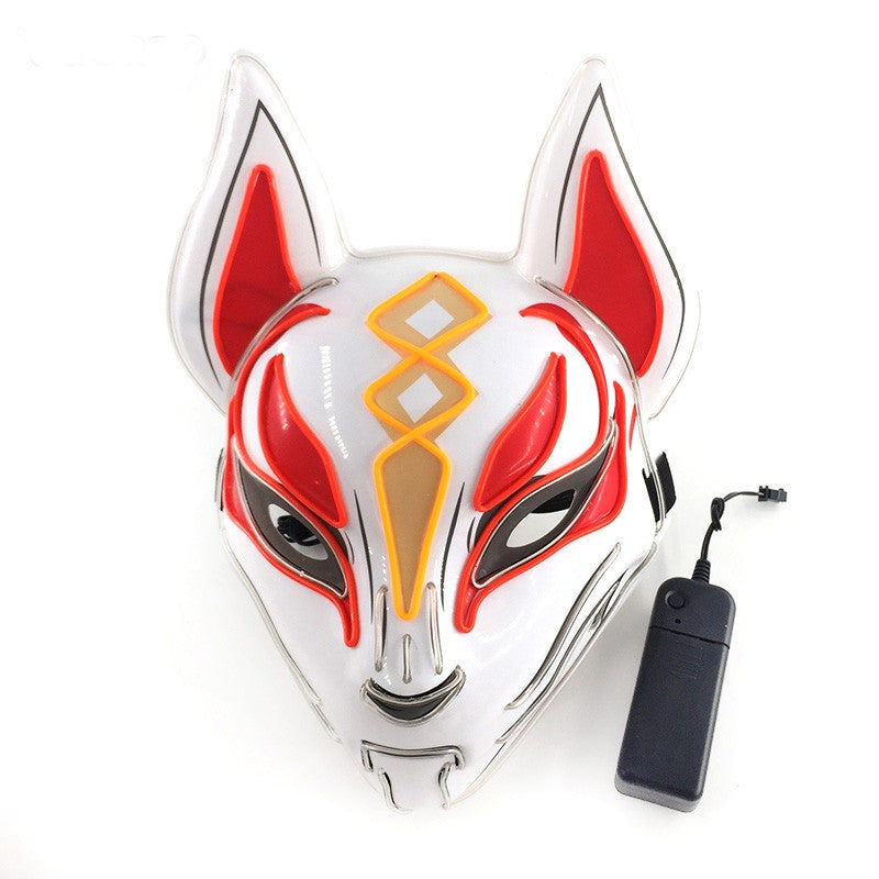 LED Fox Mask Neon Light Up Japanese Kitsune Mask for Halloween Cosplay Party Rave Festival Costume Glowing EL Wire Masque
