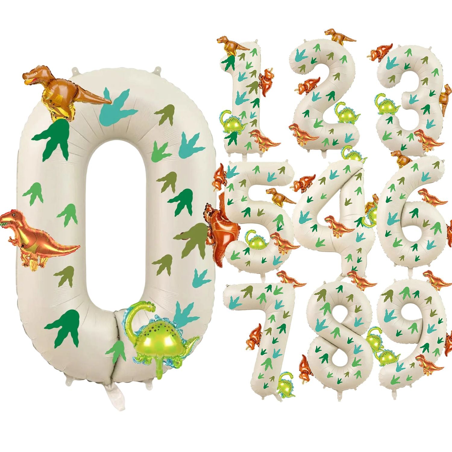 32 inch milky white aluminum foil digital balloon with 15pc dinosaur footprints and 4pc dinosaur balloons for birthday parties