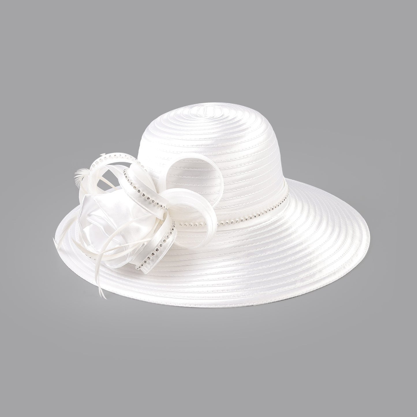 Deluxe New White Church Hat Party Banquet Satin Cloth Photography Hats Premium Chains Formal Hat Flower Top Cap For Women Ladies