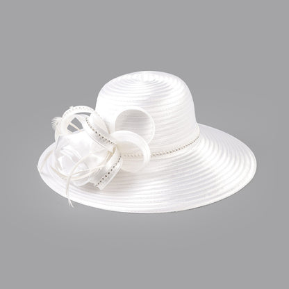 Deluxe New White Church Hat Party Banquet Satin Cloth Photography Hats Premium Chains Formal Hat Flower Top Cap For Women Ladies