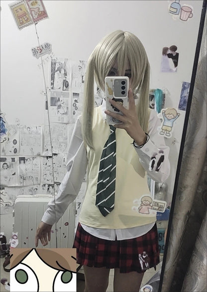 Maka Albarn Cosplay Anime Soul Eater Costume Adult Women Skirt Gloves Uniform Suit Halloween Party Role Play Outfit Maka Cos wig