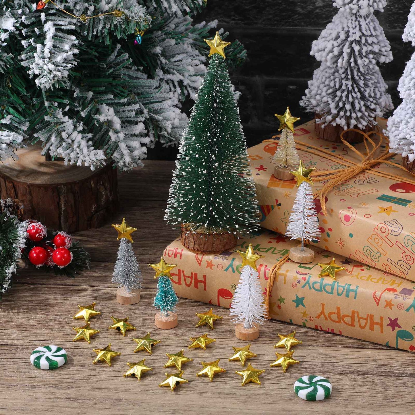 50Pcs Golden Star Christmas Tree Topper Mini Treetop Decor Elegant Holiday Party Decoration Festive Tree Adornment Xmas Star