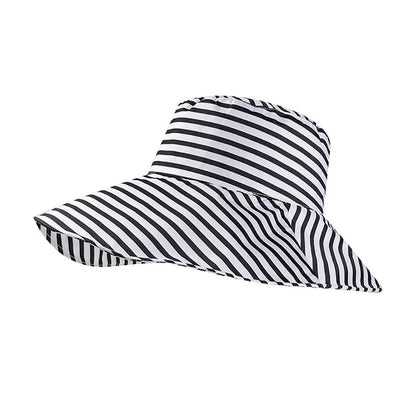 1Pcs Durable Sunproof Striped Bucket Hat Foldable Retro Summer Hat Big Head Circumference Fashion Sunscreen Basin Hat Women