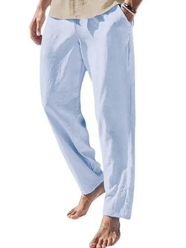 Men's Casual Pants Loose Fit Breathable Lightweight Spring Summer Long Pants Elastic Waist Cozy Beach Trousers Basic Style