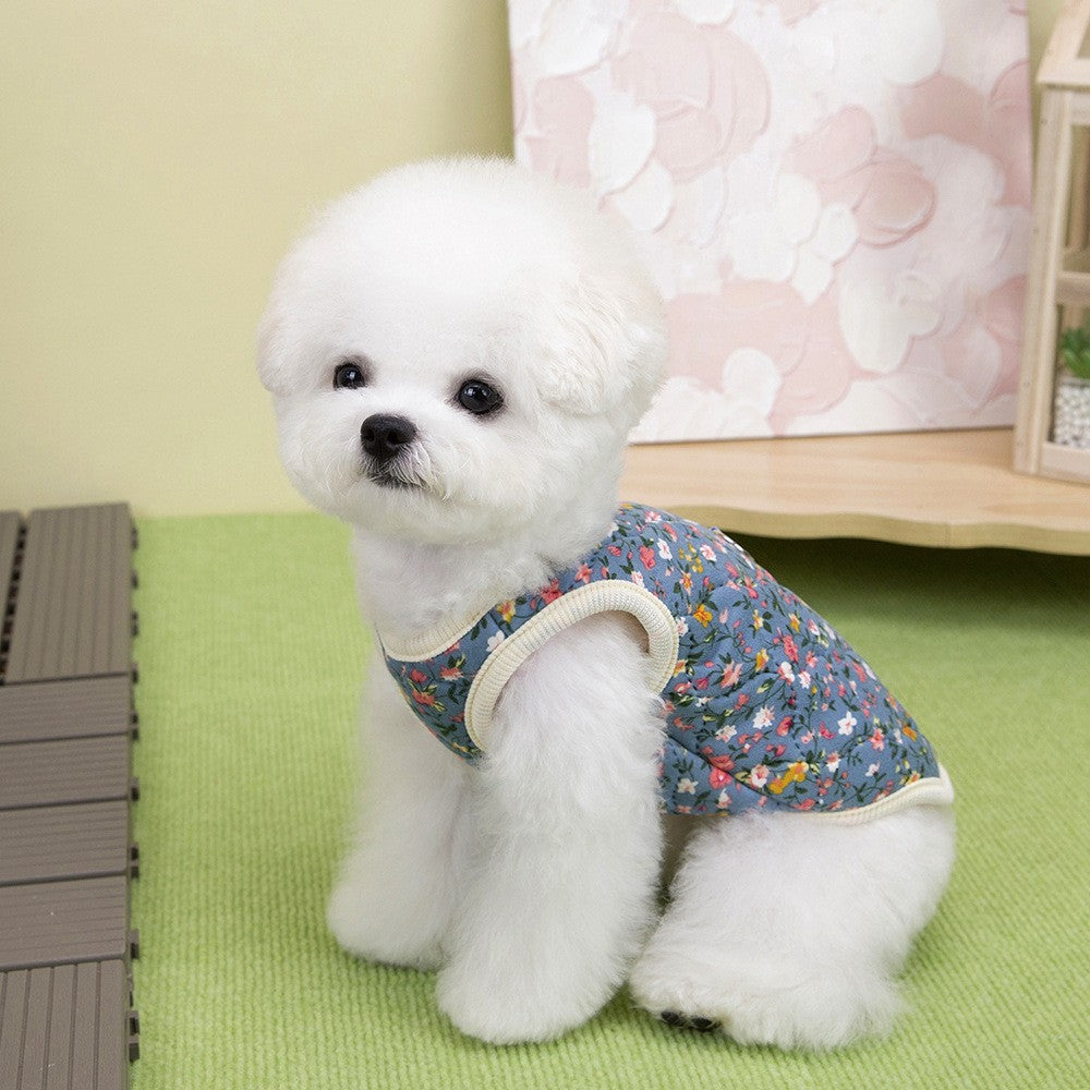 S-2XL Colete de Lã para Cães Outono Inverno Rosa/Azul Estampado Floral Colete Quente Roupa para Cães e Gatos Pequenos e Médios