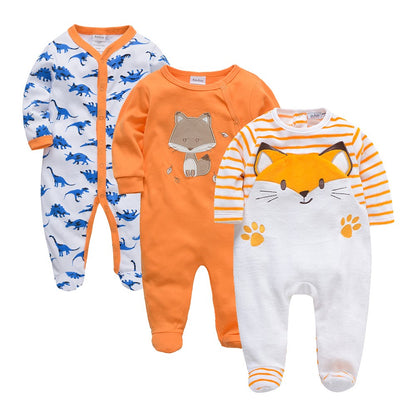 KAVKAS 1/3 Pcs Baby Boys Rompers Cartoon Print Overalls Cotton Infant Clothing Kids Jumpsuit Newborn Pajimas 0-3 Months