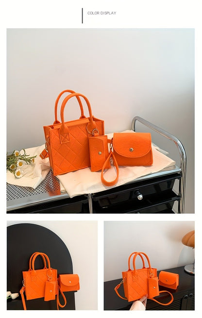 3pcs/set Embossed Women's Handbag Stylish Crossbody Bag, Clutch and Wallet, Solid Color Fabric Shoulder Bag for Women Daily Use