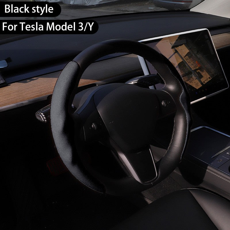For Tesla Model Y Juniper 2025+ Steering Wheel Cover All Season Universal Deer Suede Sports Steering Wheel Cover
