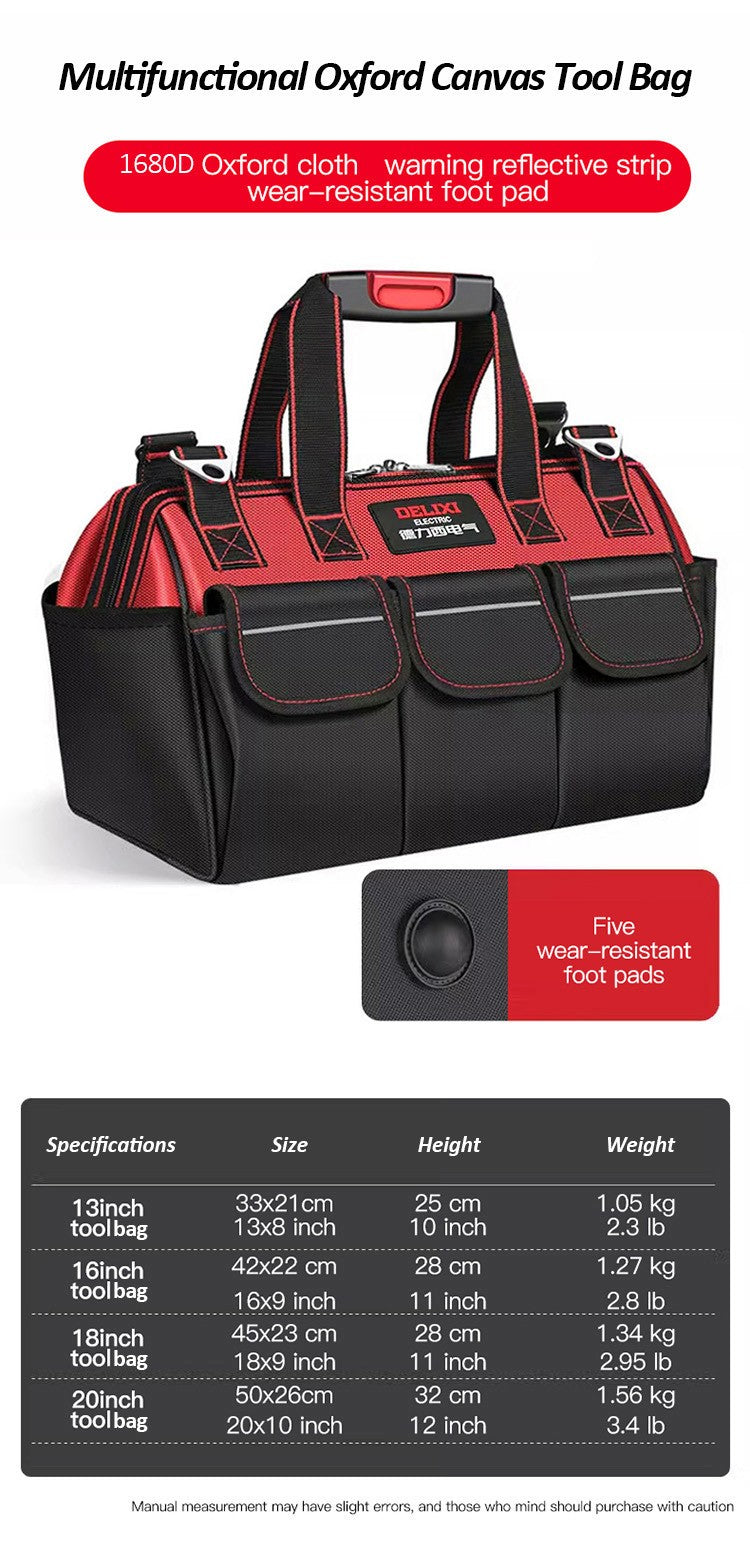 DELIXI ELECTRIC Tool Bag,Multifunctional Waterproof Storage Bags,Suitable for Electricians,Carpenters,Car Mechanics,Homeowners