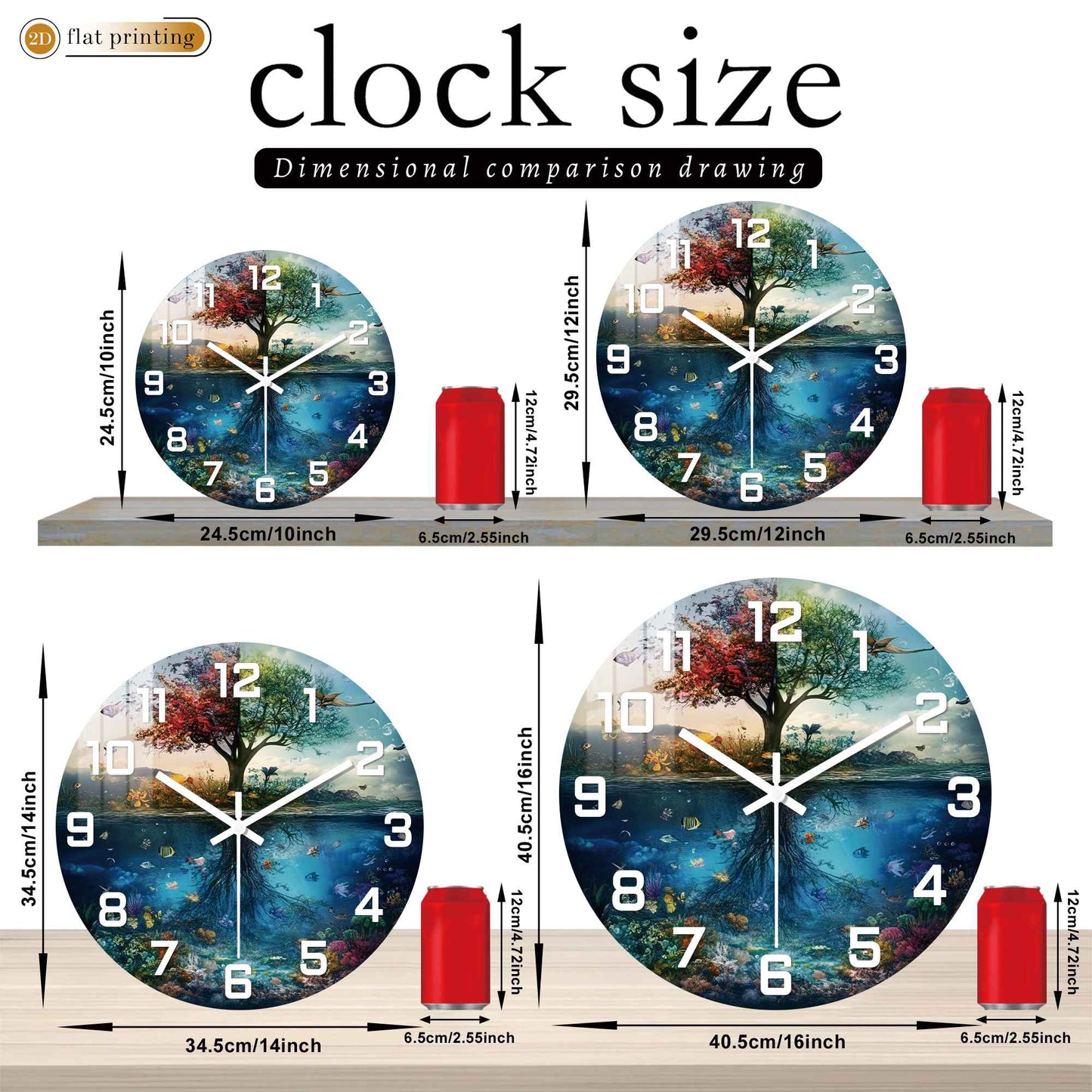 Tree of Life with Underwater Scene Wall Clock, Nature Harmony Theme Decor, Silent Quartz Movement Decorative Timepiece