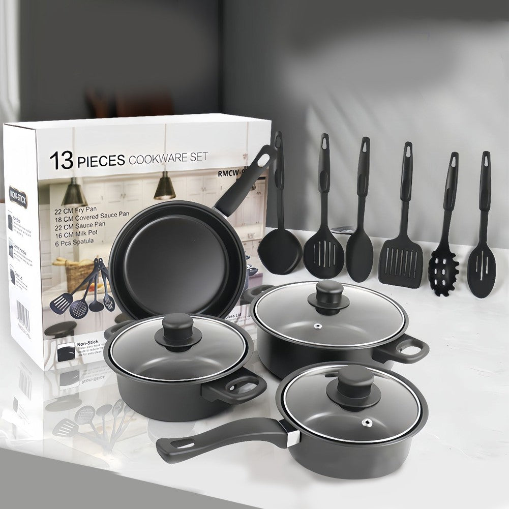 Conjunto de Panelas Antiaderente 12 Peças Panela de Cozinha com Tampa Frigideira Wok Leiteira Frigideira de Pedra Maifan para Todos os Tipos de Fogão