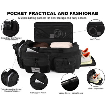 LHI 50L 3 in 1 Travel Duffle Bag Men Large Gym Sports Bags Tactical Military Duffle Backpack with Shoes Compartment & Wet Pocket