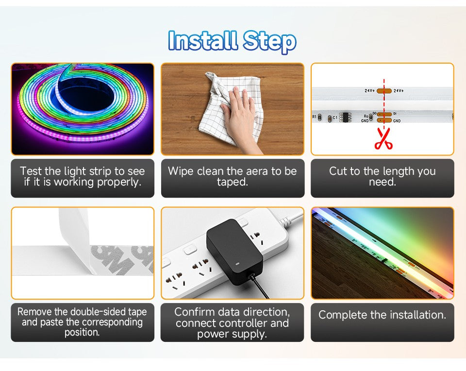 FCOB LED Light Strip Pixel Addressable 630 720 LEDs RGB Dream Full Color 12mm DC12V 24V WS2811 High Density Flexible COB Light