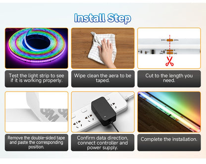 FCOB LED Light Strip Pixel Addressable 630 720 LEDs RGB Dream Full Color 12mm DC12V 24V WS2811 High Density Flexible COB Light