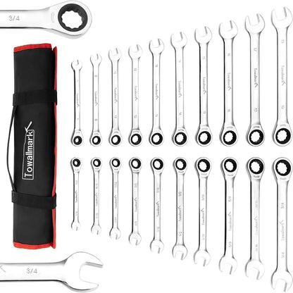 Conjunto de 20 Chaves Combinadas Catraca Padrão, Conjunto de Catracas de Aço Cr-V de 72 Dentes Com Bolsa de Armazenamento Para Motocicleta/Carro/Mecânica