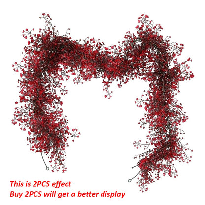 1.8m Artificial Hanging Plants Garland Plastic Red Ferns Fake Ivy Plant for Christmas Home Wedding Table Party Garden Decoration