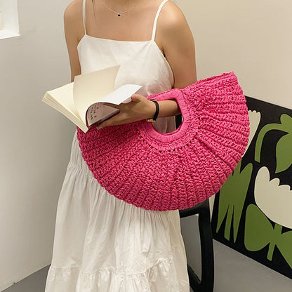 Summer Straw Women Half-moon Beach Handbag Rattan Handmade Handle Fashion Kintted Tote Bag