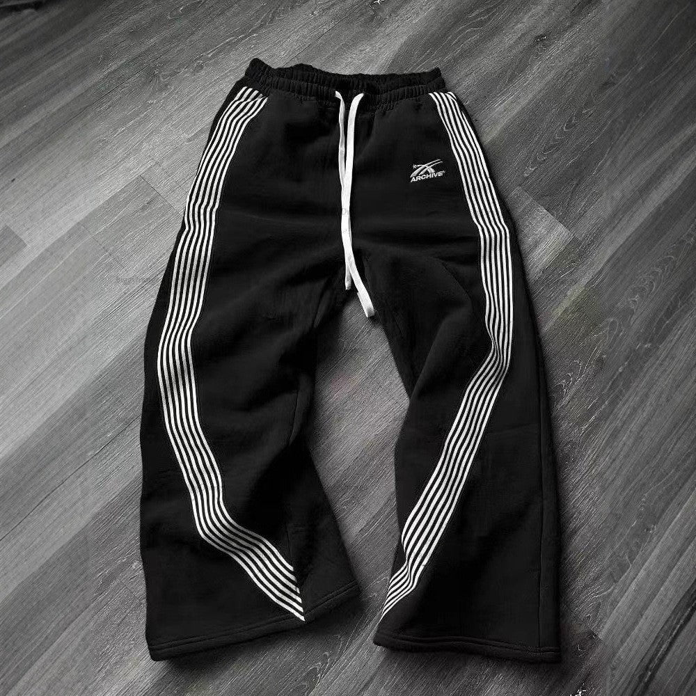 Women's Fleece Lined Loose Straight Leg Sports Casual Pants Autumn Winter Fashion Trendy Polyester Long Trousers Comfortable