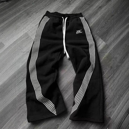 Women's Fleece Lined Loose Straight Leg Sports Casual Pants Autumn Winter Fashion Trendy Polyester Long Trousers Comfortable