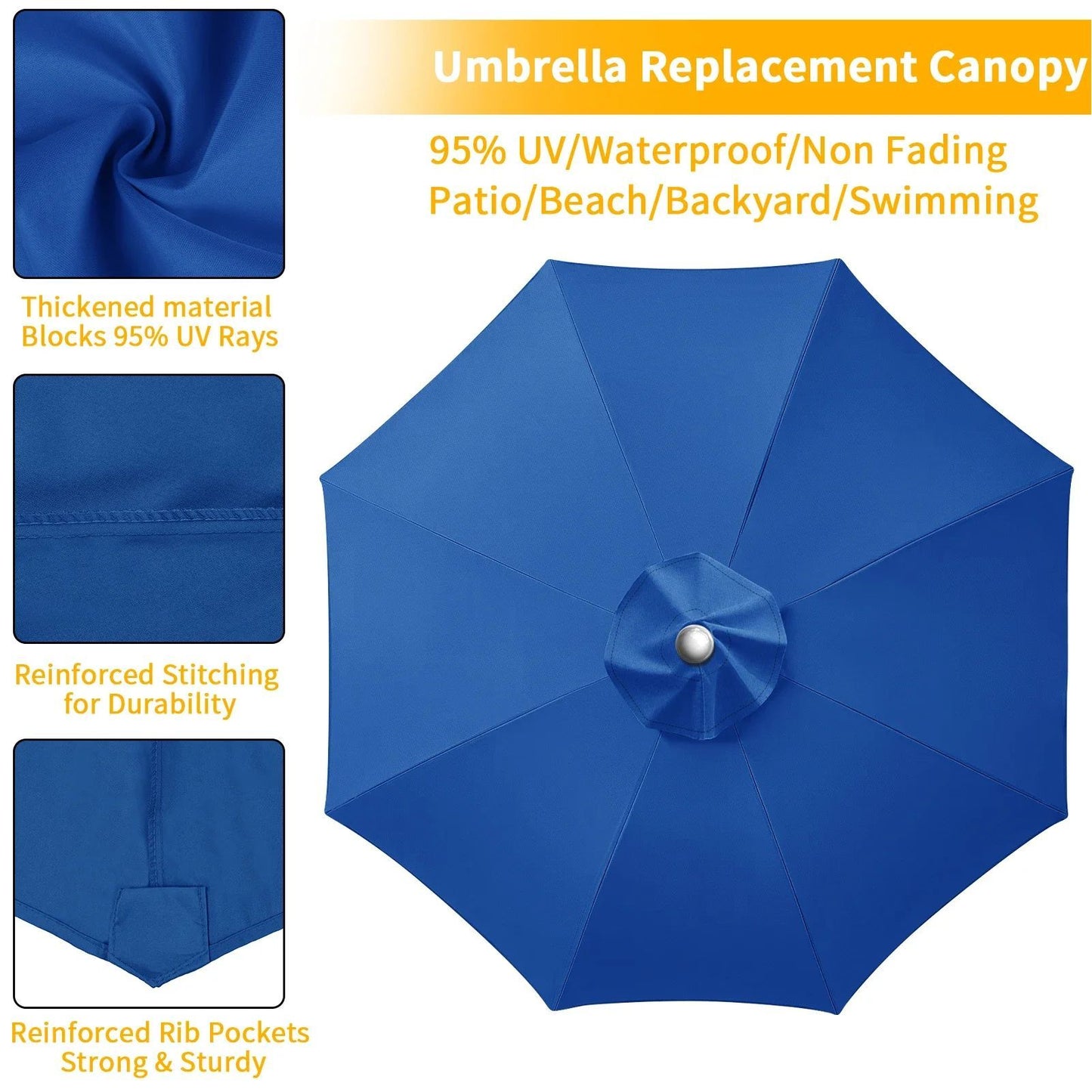 Parasol Replacement Cover 6 Ribs/8 Ribs Market Patio Umbrella Cloth Canopy Cover Waterproof Sunshade For Outdoor Garden