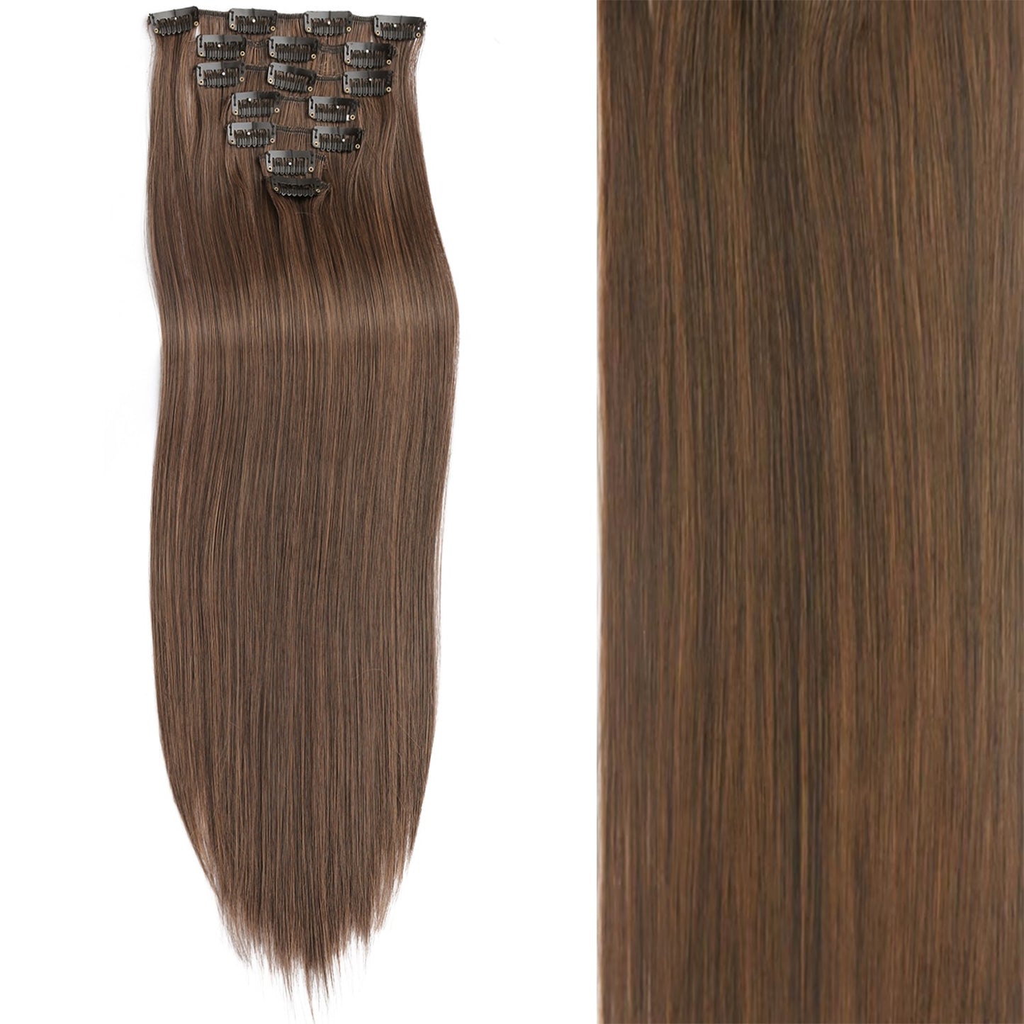 7 peças/conjunto de aplique de cabelo com 16 grampos, preto, longo e liso, cabelo natural, aplique de cabelo ombre, fibra resistente ao calor para penteado feminino