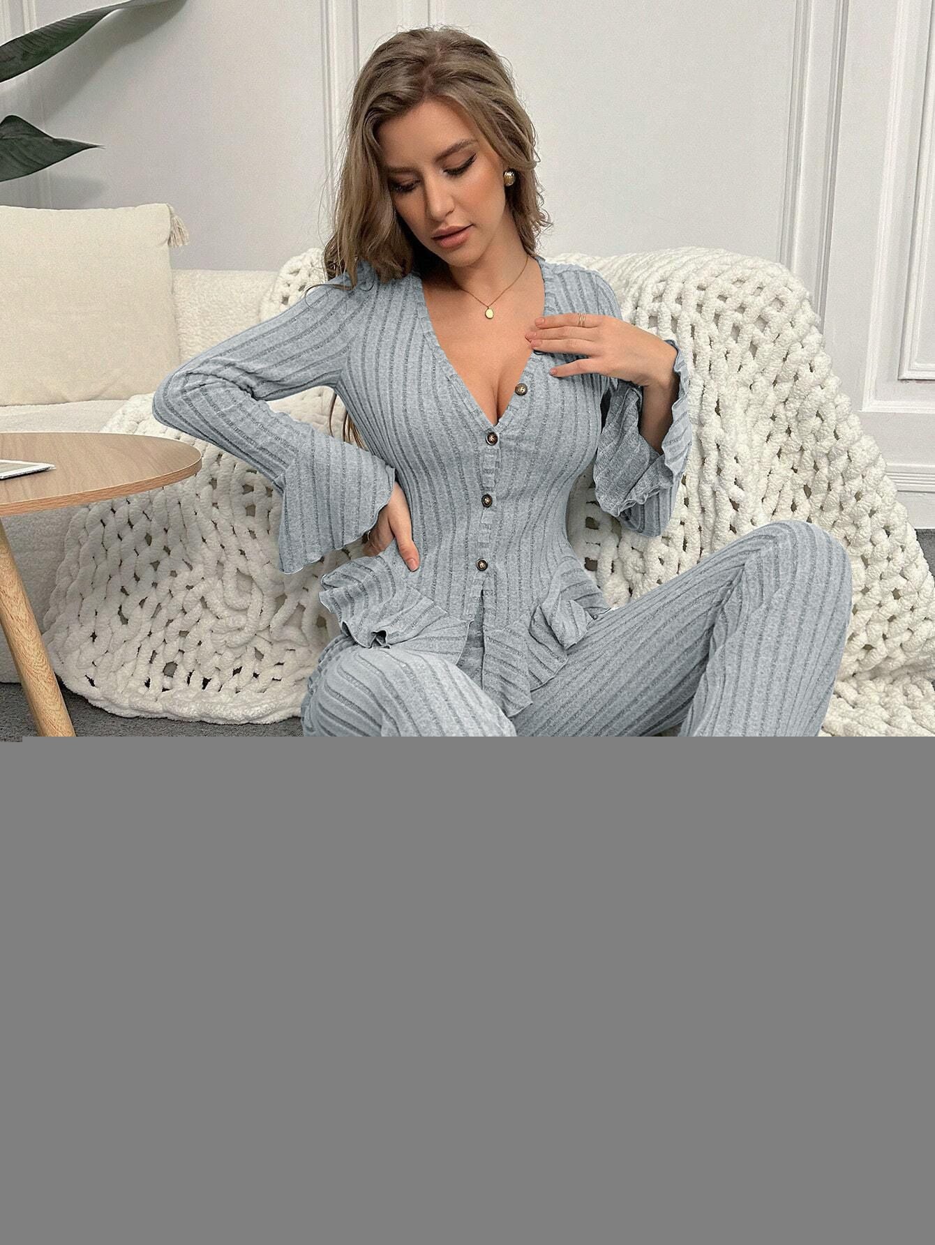 Home Wear Sexy V-neck Fashionable Length Pants Set Autumn Winter Comfortable Casual Slim Fit Women Two-piece Set pajama