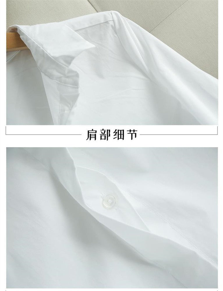 Elastic Cotton White Shirt Women's Spring and Autumn Basic Korean Version Loose Casual Shirt Work Professional Top