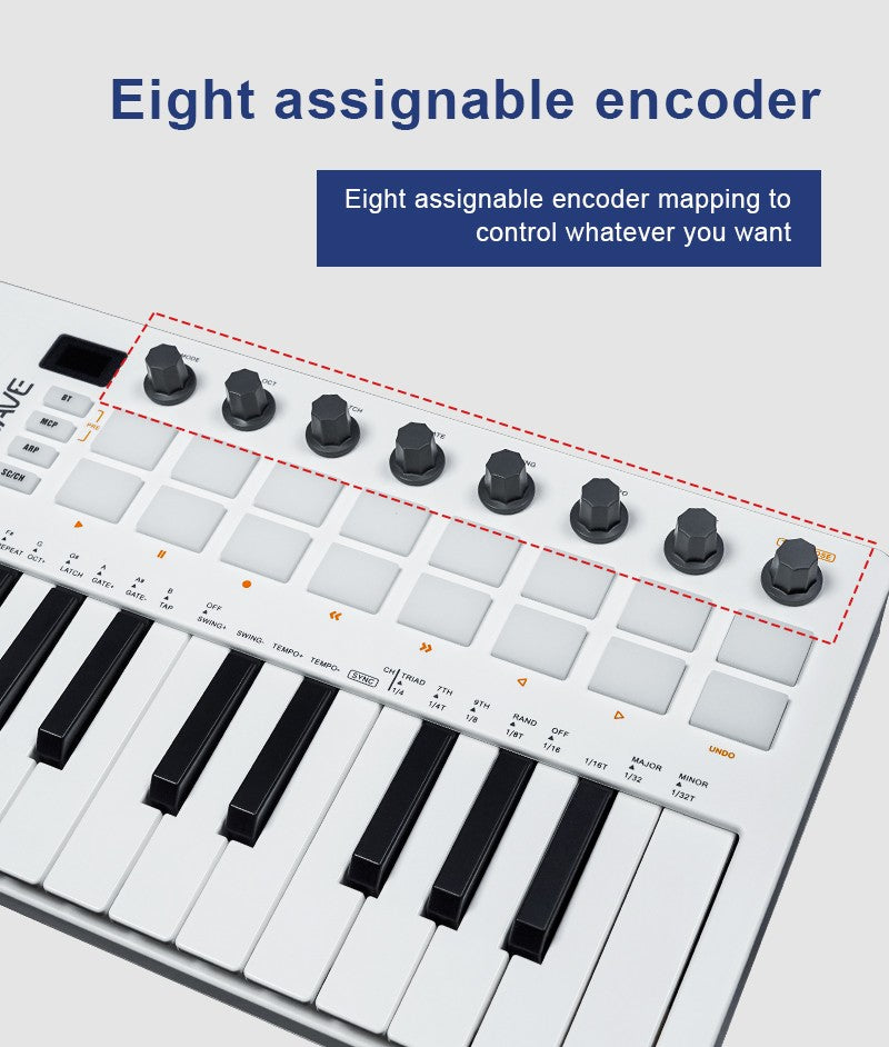 M-VAVE SMK-25 II Teclado Controlador MIDI Pad USB Mini 25 Teclas, 16 Pads de Bateria RGB, 8 Knobs e Produção Musical, Software Incluído
