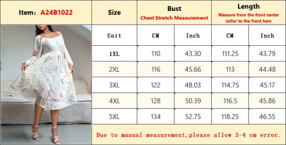 Sexy Semi-Transparent Square Neck Long Sleeve Plus Size Dress Elegant Flower Print Midi Dress On Sale Clearance Party Dresses