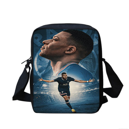 M-Mbappe Conjunto de 3 Peças Bolsa Escolar Mochila Esportiva de Futebol com Bolsas de Ombro Estojo para Canetas Mochila Escolar Jogador Estrela para Melhor Presente