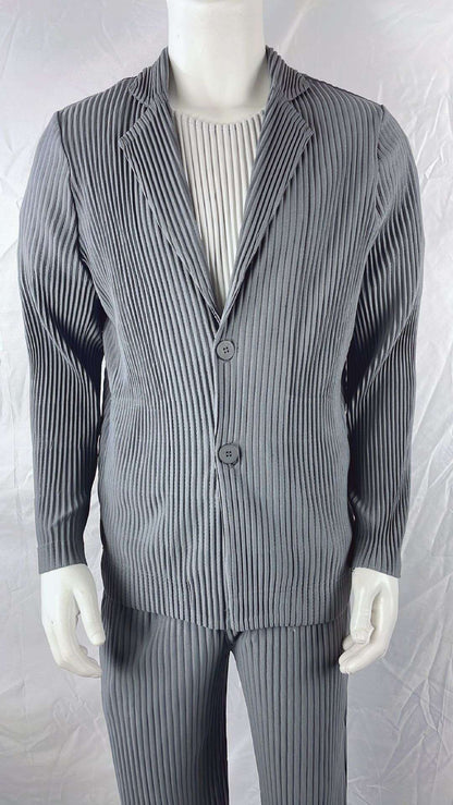 Miyake New 2025 Spring Suit Long Sleeve Pleated Pleated Men's Jacket Lapel Pleated Solid Color Fashion Loose Plisse Casual Top