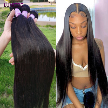 Cabelo Humano Liso Extenso de 8 a 40 polegadas, Pacotes de 1/3/4 peças, Cabelo Brasileiro para Mega Hair, Cabelo Humano Cru, Pacotes em Oferta, Extensões de Cabelo Virgem Lumiere