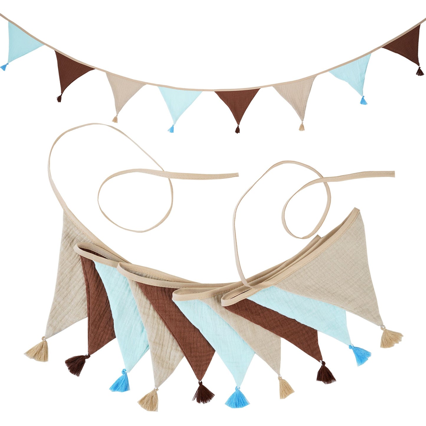 2.6M/8.5FT Nursery Fabric Bunting 10 Triangle Pennant Flags With Tassels Party Decor Banner Home Baby Shower Carnival Garland