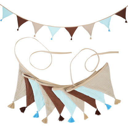 2.6M/8.5FT Nursery Fabric Bunting 10 Triangle Pennant Flags With Tassels Party Decor Banner Home Baby Shower Carnival Garland