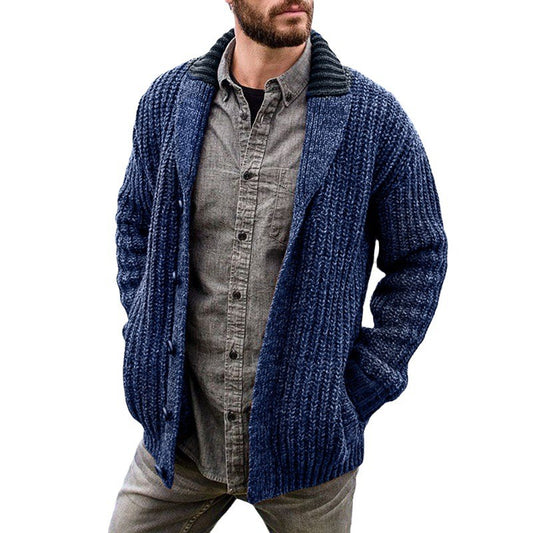 Autumn and winter men's Cardigan European and n pure color long sleeve slim knitted sweater coat, sweater man